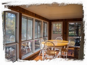 Dining or game table with view of stream